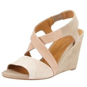 Coclico Beige Jane Two Tone Leather Suede Sandal Wedges Sz. 36.5